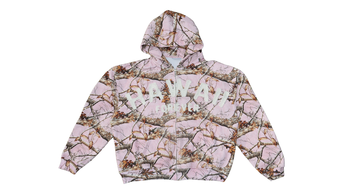 "Wish You Were Here" Blush Camo Zip Hoodie